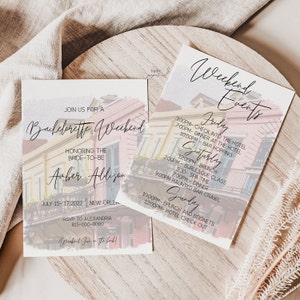 NOLA, New Orleans Bach Invitation, Watercolor Bachelorette Party Invitation  | Bachelorette Itinerary, Instant Download, Template, 012