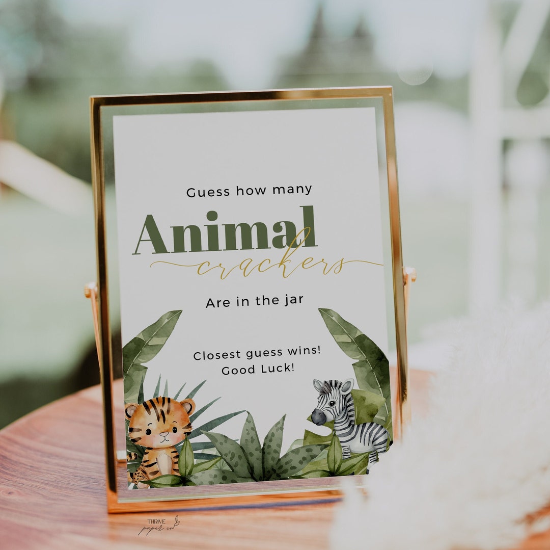 Guess How Many Animal Crackers Baby Shower Game, Safari Baby Shower