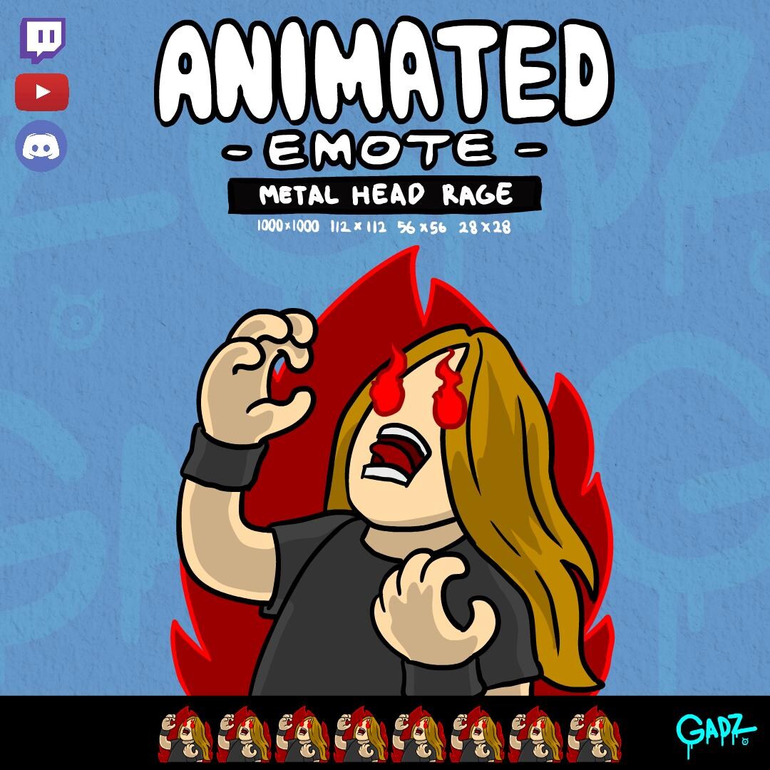 Animated Emote Metal Head Rage for Twitch, Discord, Youtube (digital ...