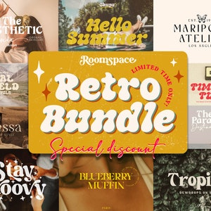 Paquete de fuentes retro modernas: fuentes digitales cursivas, bohemias y modernas para marcas, regalos hechos a mano, Canva, Procreate y Cricut/uso comercial