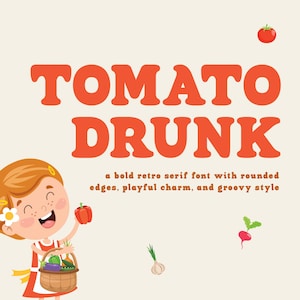 Police Serif rétro, Serif ludique, police arrondie audacieuse, police de style années 70, police Procreate, police Canva, Tomato Drunk - Groovy Round Retro