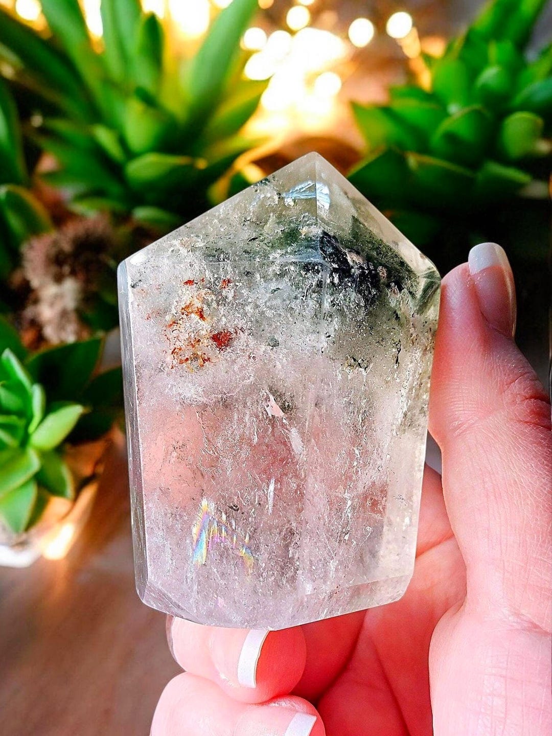 XL Flashy Garden Quartz Crystal Tower, Lodolite Quartz Point - Etsy