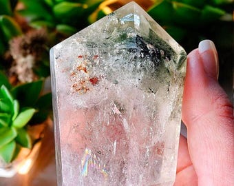 XL Flashy Garden Quartz Crystal Tower, Lodolite Quartz Point, Valentines Gift for Her, Witchy Decor