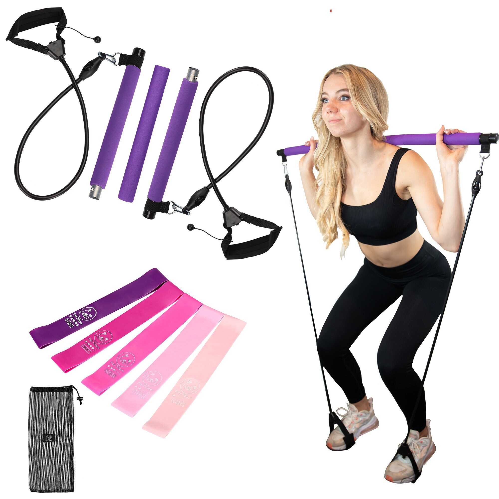 Pilates Bar Set With Resistance Bands Portable Home, 45% OFF