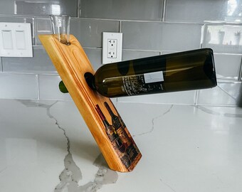 Floating Wine Bottle Holder, Balancing Wine Bottle Display, Bottle Rack (No Glass Cup included ). -019