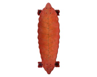 Longboard rouge feuille d'automne, fabriqué à la main, skateboard, cruiser, surfskate, roues de requin, fait main, premium, haute qualité, unique, fait sur mesure