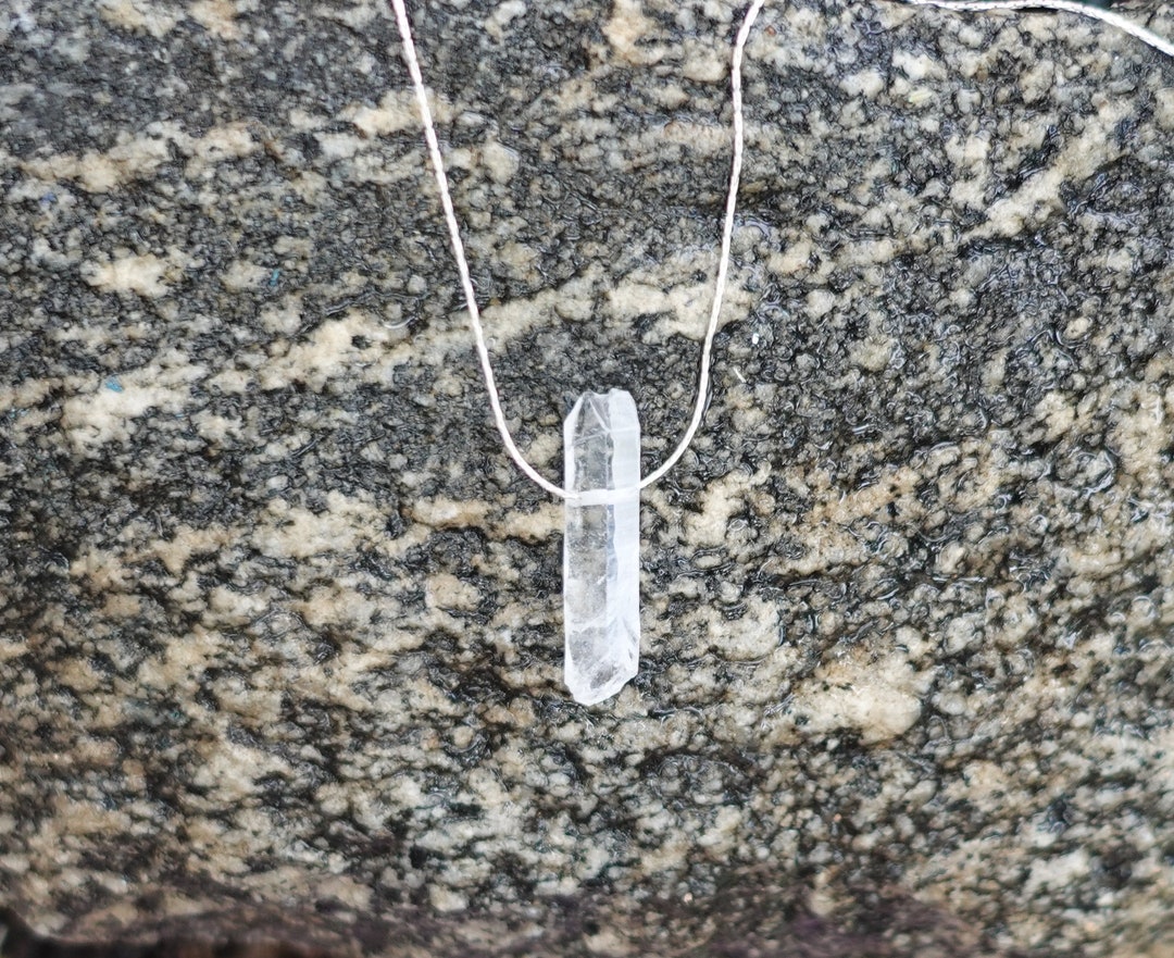 Clear White Quartz on Sterling Silver Cord. Crystal Necklace