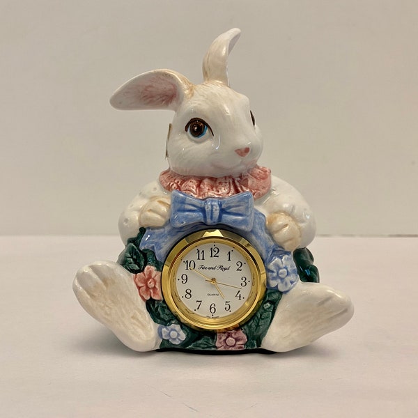 Vintage Fitz and Floyd 4.75” Hand Painted Blossom Bunny Clock EUC.