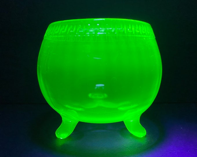 Antique Vaseline Glass Footed Bowl Greek Key Border Rare. Etsy