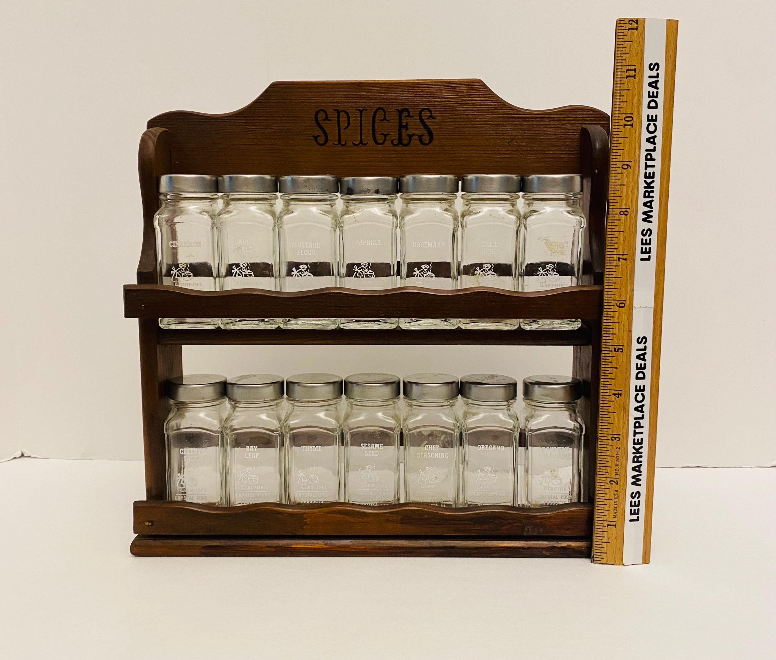 Vintage Griffiths Wooden Spice Rack With 14 Labeled Clear Glass Spice Jars. Etsy