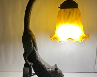 Vintage 15” Art Deco Style Crouching Stretching Cat Table Lamp.