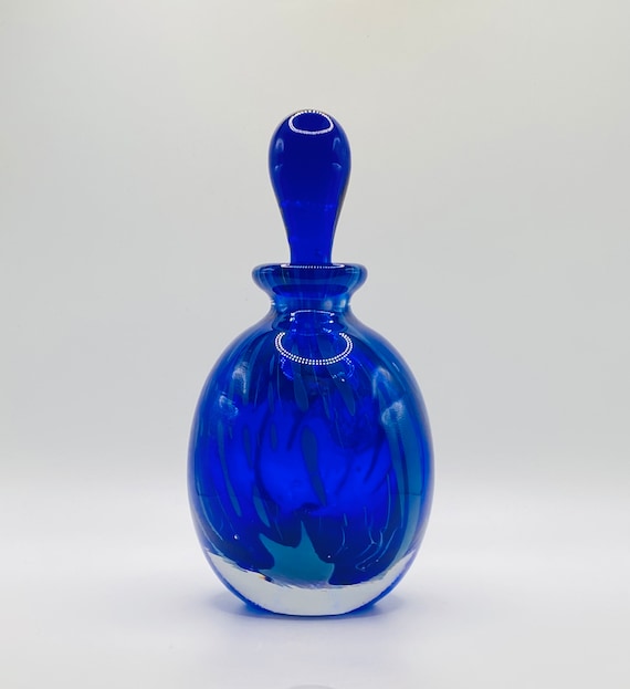 Vintage Cobalt Blue Swirl 5.5” Art Glass Perfume … - image 1