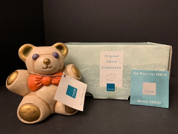 Collectable THUN Ceramic Teddy Bear Bank With Box and Certificates RARE 