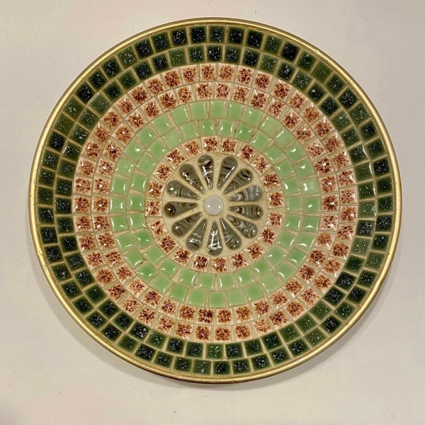 Mid Century Mosaic Tiled 1960's Japan Ucagco Ceramic Trinket Dish/Plate Multi-colored.