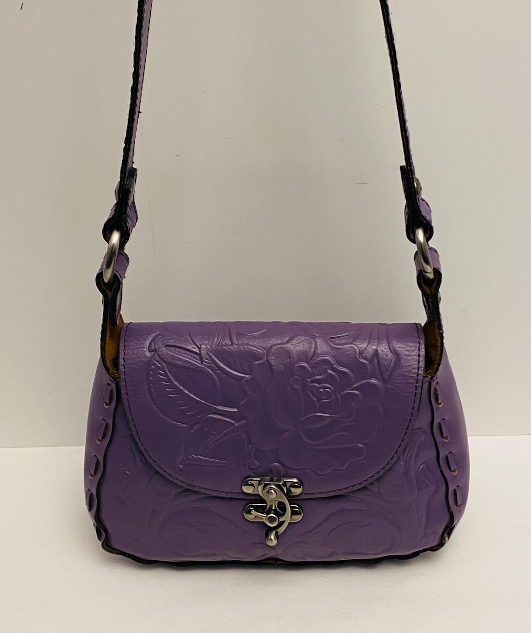 Patricia Nash Micaela Rose Tooled Baguette Purple Leather Shoulder Bag ...