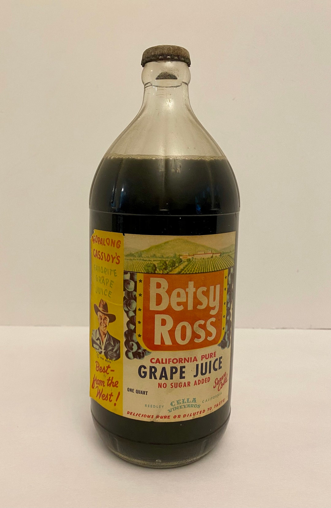 Hopalong Cassidy Betsy Ross 1950s Grape Juice Bottle Unopened. Etsy