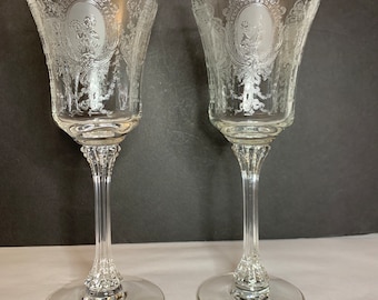 HEISEY MINUET PATTERN Wine/Water Etched Glass #503 Excellent 1939-1956
