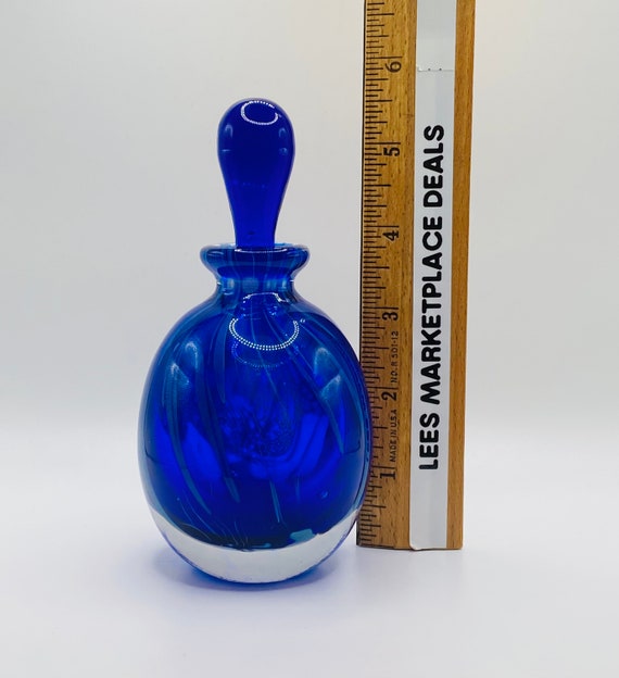 Vintage Cobalt Blue Swirl 5.5” Art Glass Perfume … - image 7