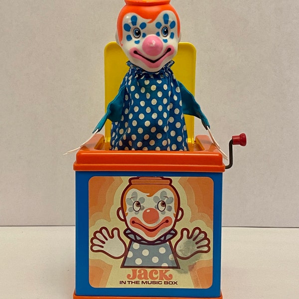 Vintage 1976 Mattel Jack In The Music Box Pop Up Clown Wind Up USA.