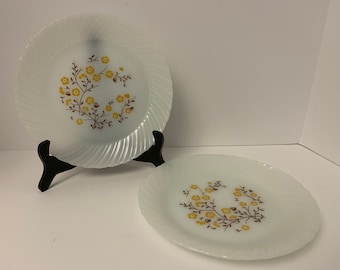 Termocrisa Milk Glass Opalino Plates with charming Brown Daisies Pattern