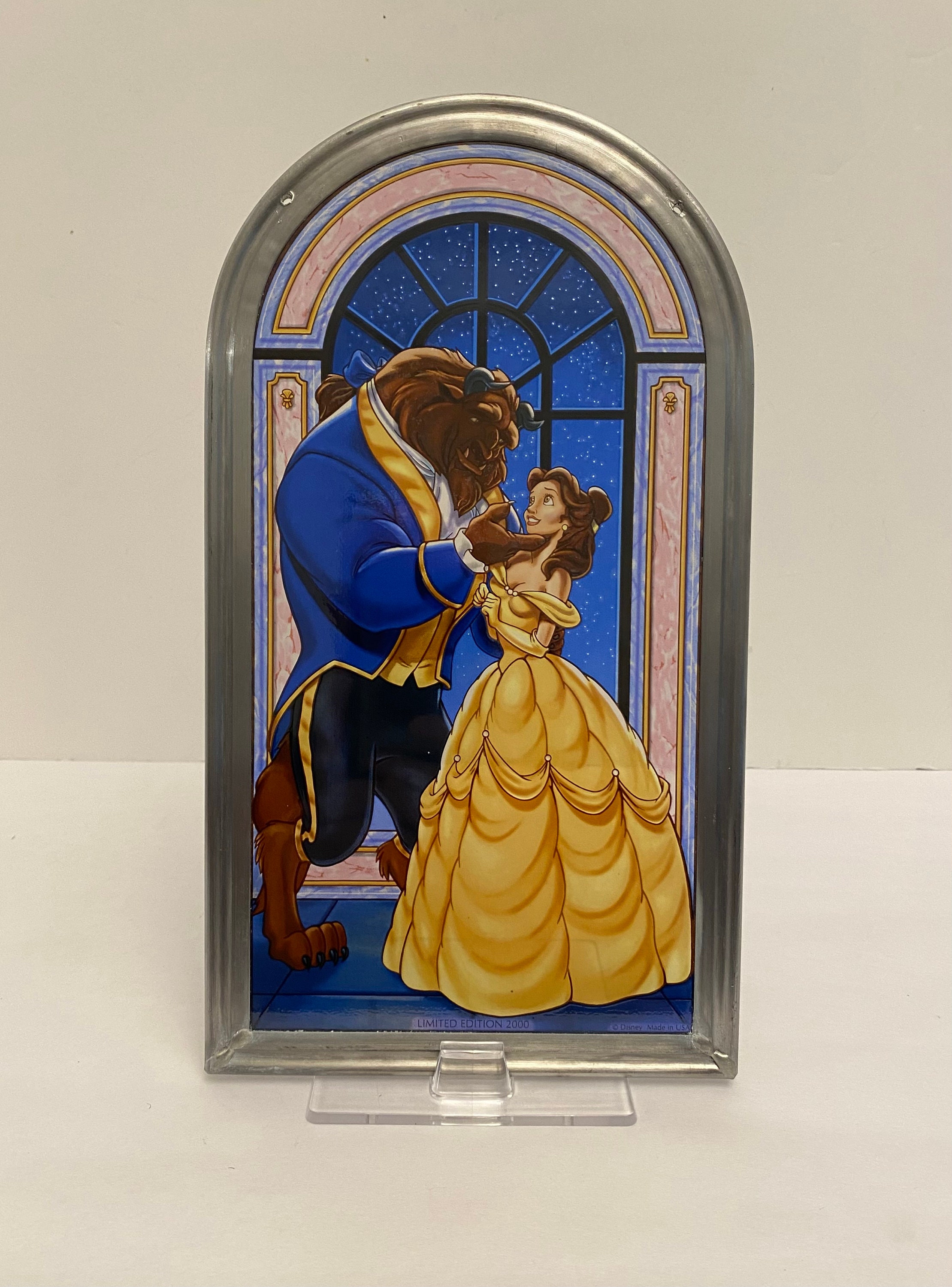 Mystical Beauty and the Beast Stained Glass Window Panel With Red