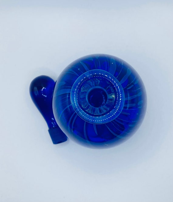 Vintage Cobalt Blue Swirl 5.5” Art Glass Perfume … - image 3