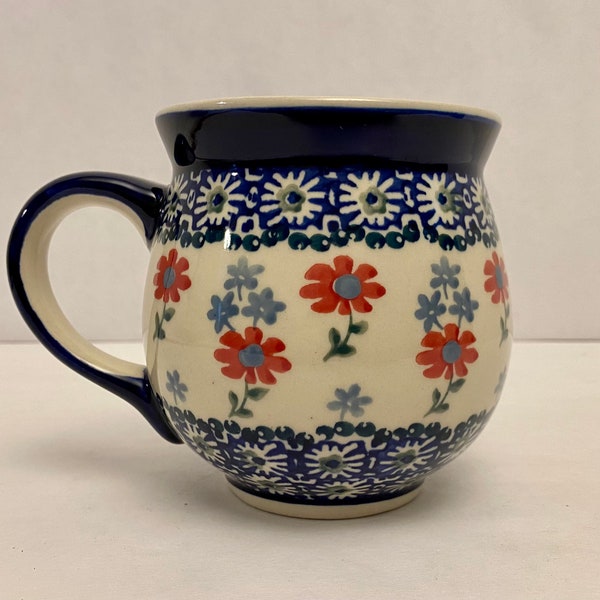 Boleslawiec Polish Pottery Summer Blossom 16 Oz Floral Pot Belly Mug P232.