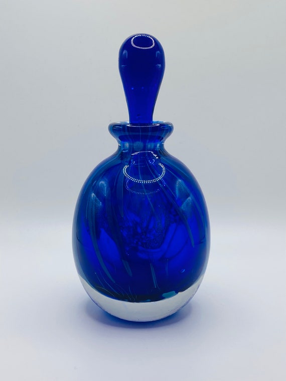 Vintage Cobalt Blue Swirl 5.5” Art Glass Perfume … - image 6