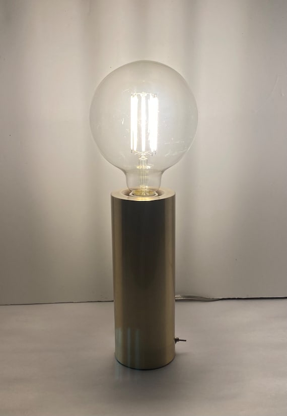 VINTAGE Pedestal Table Lamp Gold With Oversized Bulb Edision Bulb