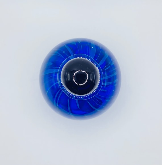 Vintage Cobalt Blue Swirl 5.5” Art Glass Perfume … - image 2