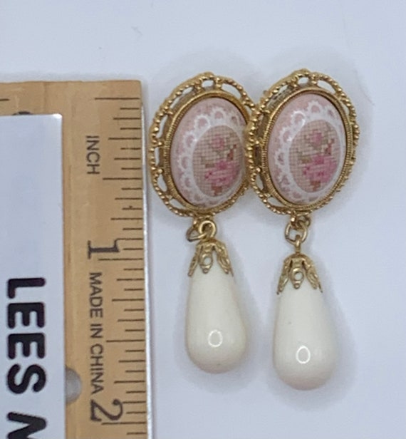 Vintage Rare Loree Mandolin Shaped Pin & Rose Earring… Gem