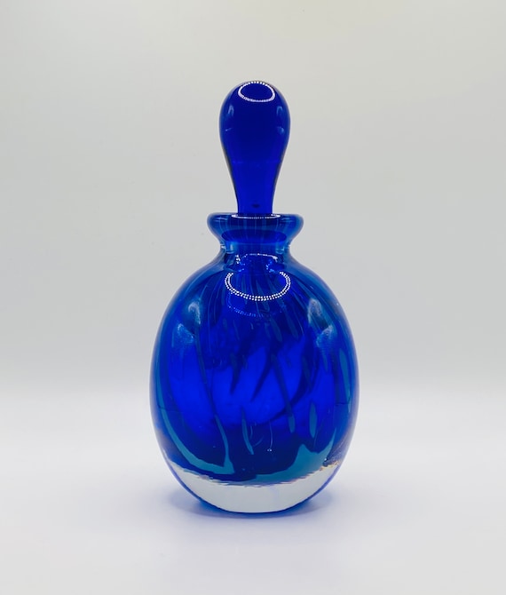 Vintage Cobalt Blue Swirl 5.5” Art Glass Perfume … - image 4