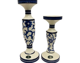 Lauren Ralph Lauren Mandarin Blue Ceramic Pillar Candle Holders (Pair)