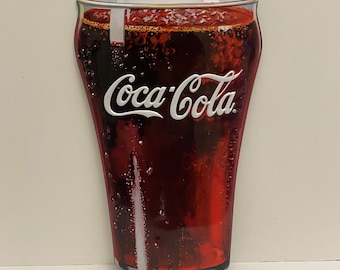 Coca Cola Glass 15” Premium Embossed Tin Sign Soda Pop Coke Kitchen Ande Rooney.