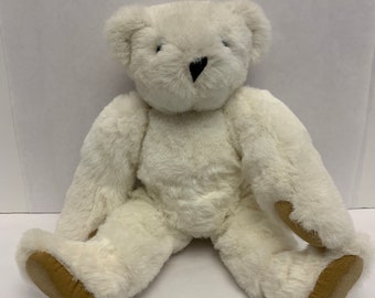 Authentischer weißer Vermont-Teddybär ~ voll gegliederter klassischer Bären-Plüsch VINTAGE