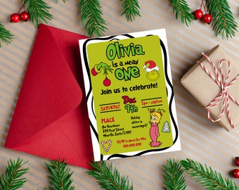 EDITABLE A Mean One Invitation Grinchmas Birthday 1st Birthday Christmas Birthday Holiday Birthday Printable Invitation Birthday Template