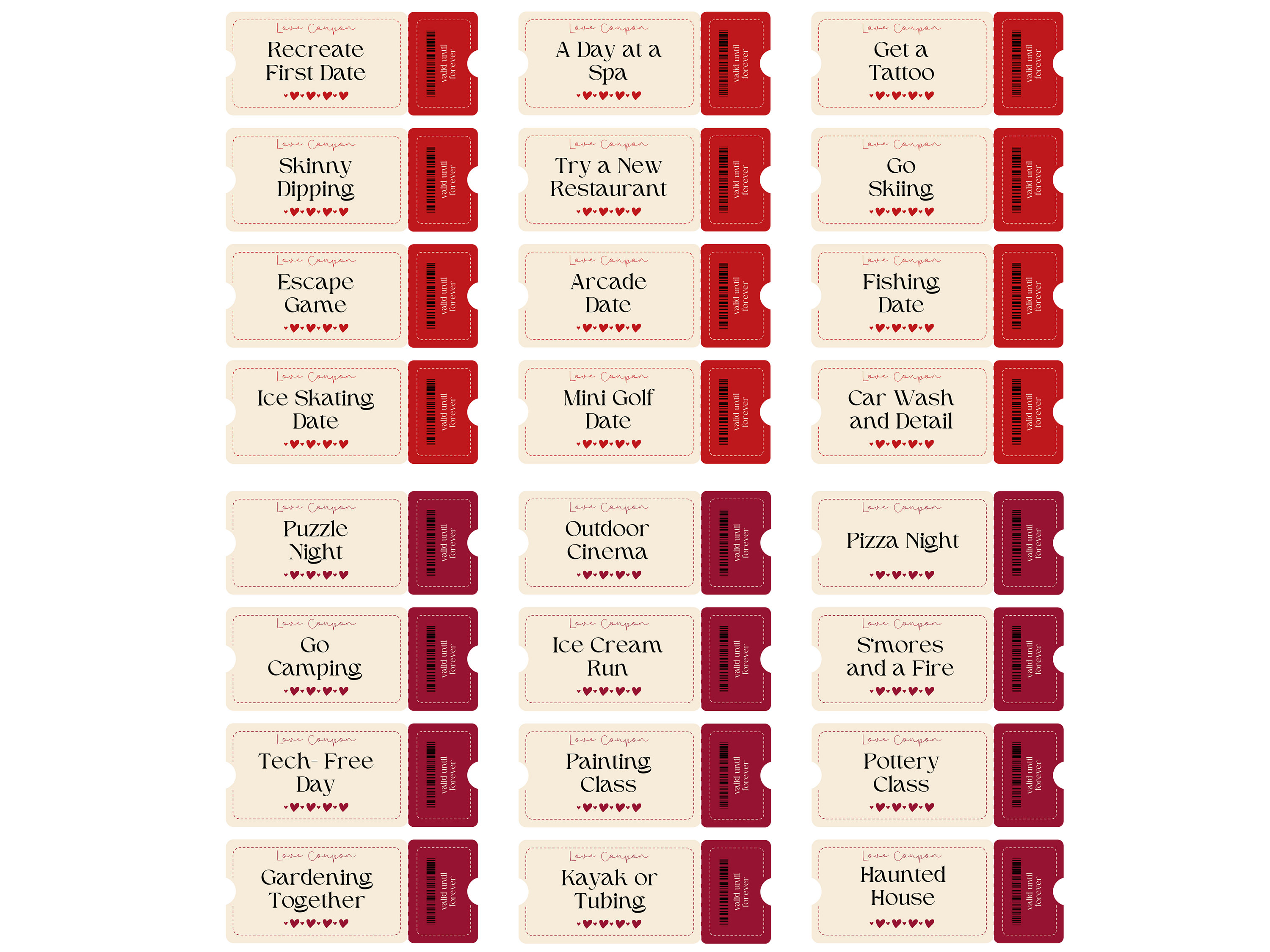 100 Printable Love Coupons Romantic Gift for Couples, Valentine's Day ...