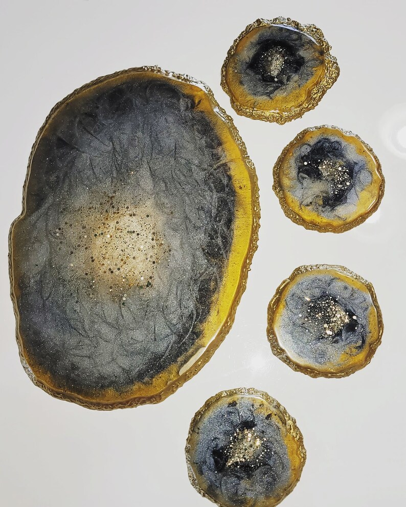 Gray Gold Epoxy Resin Coaster & Tray Set Housewarming Gift Epoxy Resin