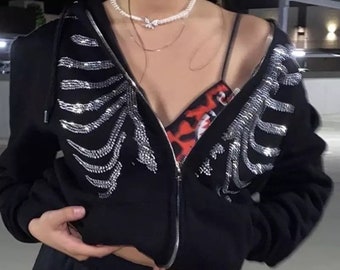 cyber y2k skeleton moletom com capuz