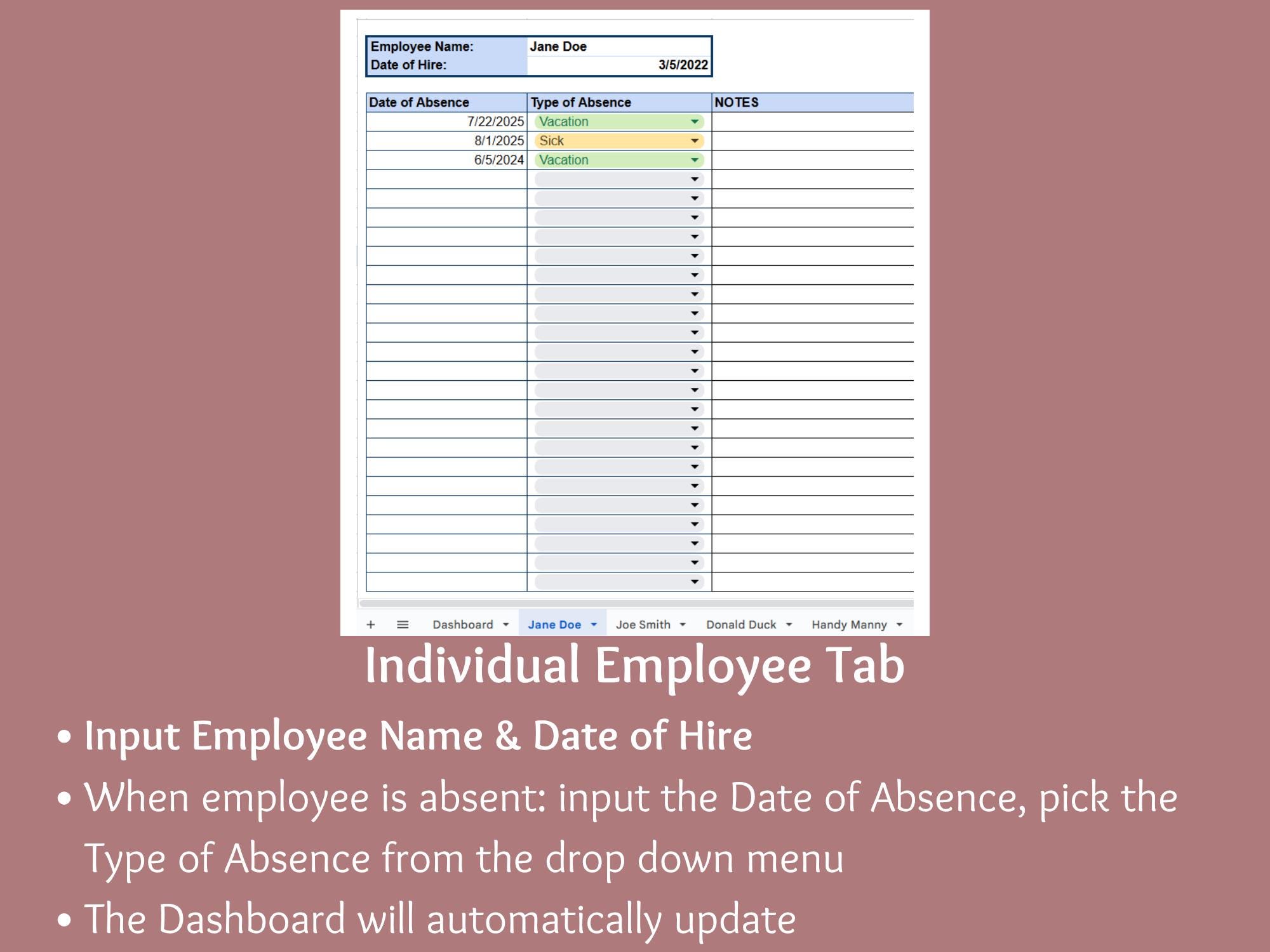 Employee Absence Tracker - Etsy