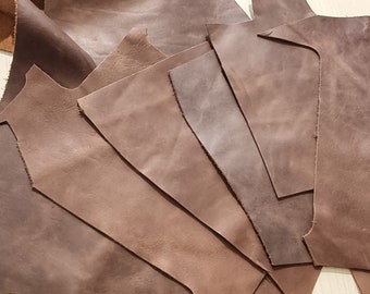 Mix Leather Pieces, Crazy Horse Cowhide, Sheets for DIY, Crafts, Hobby. 1,2mm (3 oz) thick Scraps.