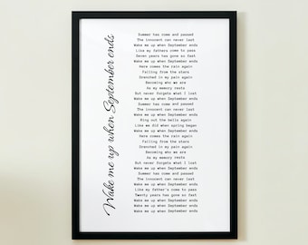 Green Day Wake me up when September ends - Lyric Photo Digital download