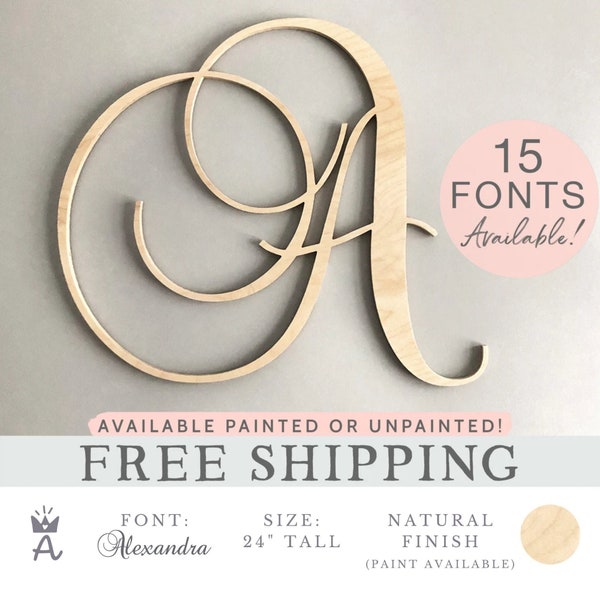 Custom Monogram Wooden Letter | Monogram for Nursery, Wreath, Living Room or Entryway Front Door Decor | Available Painted or Unpainted