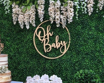 Oh Baby Hoop Baby Shower Backdrop Decor | Gender Reveal Party Decor | Gender Neutral Baby Shower Wood Sign | Oh Baby Circle HoopSign Sign