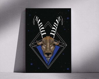 Impresión artística del zodiaco Capricornio / Ilustración de la cabra / Póster de astrología moderna / A4 / A3