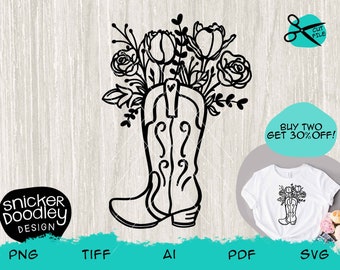 Cowgirl boots n blooms SVG cut file for Cricut + Silhouette cutting machines • Cute cowgirl clipart • Western love • Lets go girls! Iron-on