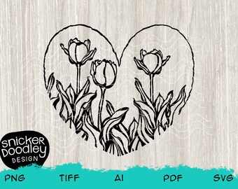 Tulip Love Flower SVG • Flower cut file • Floral • Heart • Fun to weed • Cut file for Cricut + Silhouette cutting machine • Clipart • Doodle