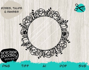 Beautiful Flower Round Frame • SVG cut file for Cricut + Silhouette cutting machine • Sublimation HTV Tshirt Tumbler Wedding Logo Clipart