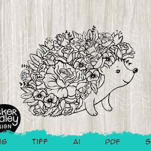 Lindo arquivo de corte SVG Hedgehog para máquinas de corte Cricut + Silhouette • Rosas, amores-perfeitos, flores, criatura da floresta, decoração de berçário, diversão para remover ervas daninhas!