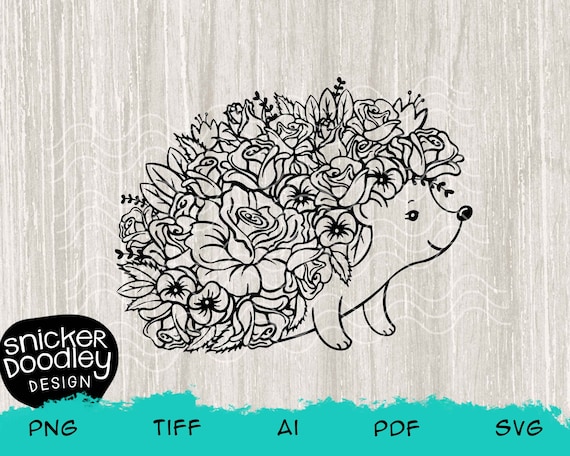 Cute Hedgehog SVG cut file for Cricut + Silhouette cutting machines • Roses Pansies Flowers, Woodland Creature, Nursery décor, fun to weed!